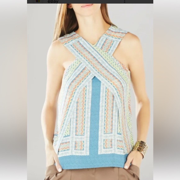 BCBGMaxazria women’s Maryssa printed cross front geometric sleeveless top sz S - Picture 15 of 15